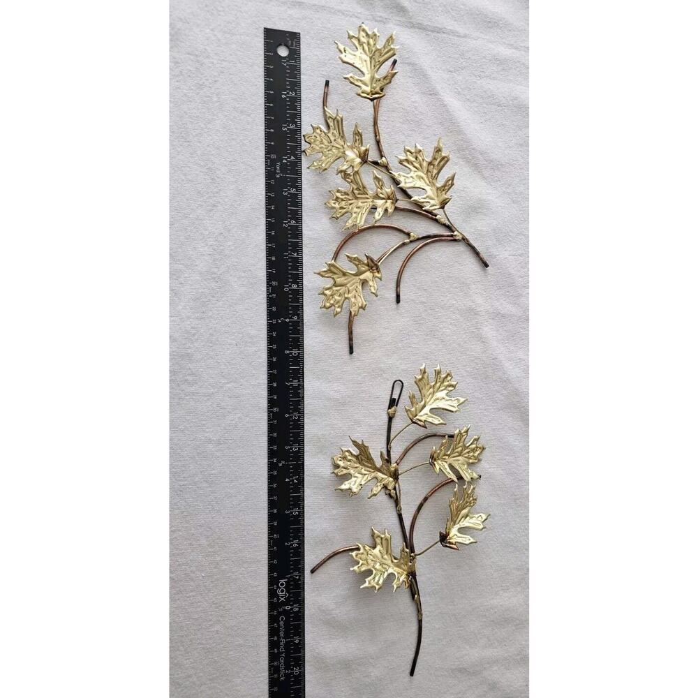 Home Interiors Oak Leaf Branches Metal Wall Hangings HOMCO Set Of 2 Vintage MCM - Picture 6 of 6